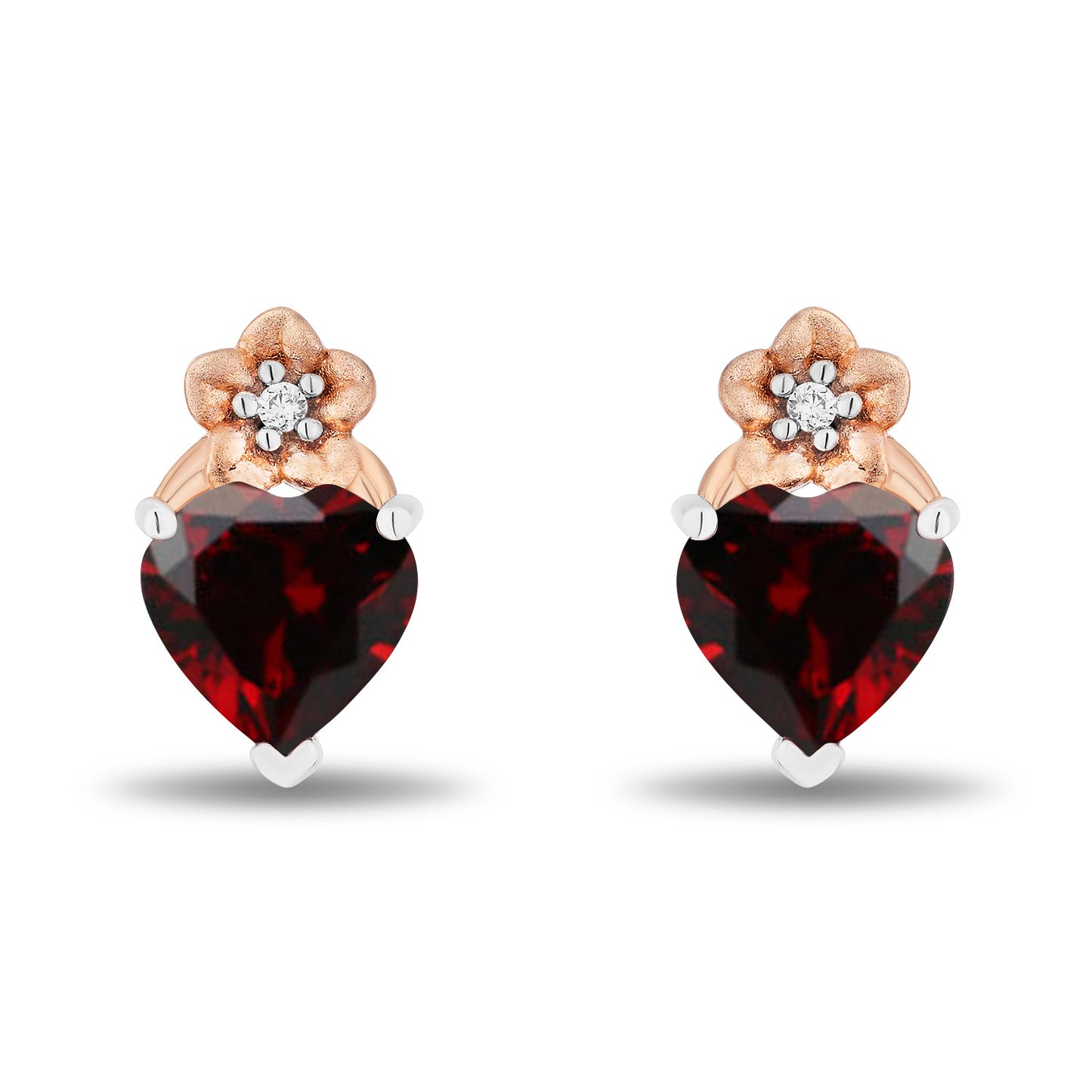 Enchanted Disney Fine Jewelry 14K Rose Gold Over Sterling Silver and 1/20 CTTW Diamonds and Garnet Snow White Heart Earrings