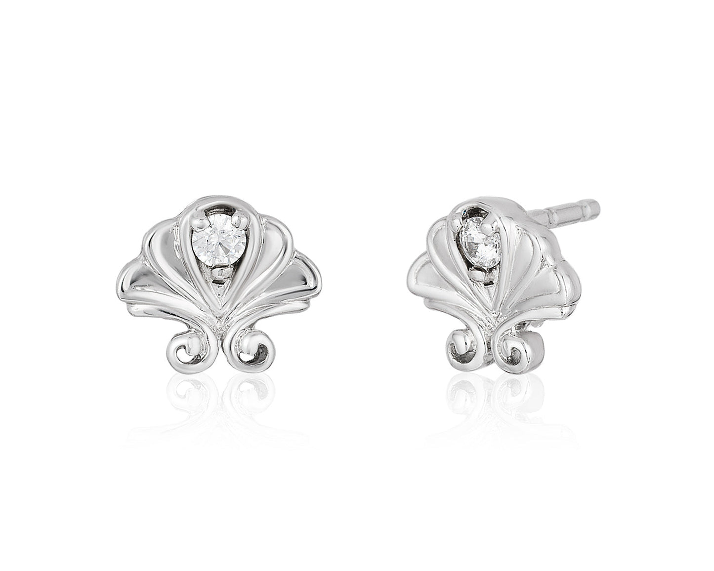 Enchanted Disney Fine Jewelry Sterling Silver Round White 1/20 CTTW Diamond Ariel Stud Earrings