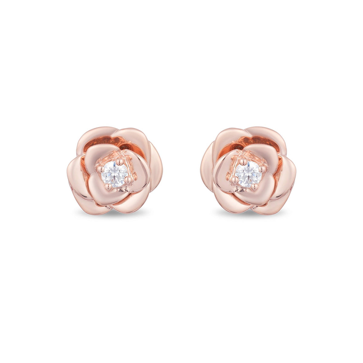 Disney Belle Inspired Rose Stud Diamond Earring 10K Rose Gold 1 10 CTTW Enchanted Disney Fine Jewelry
