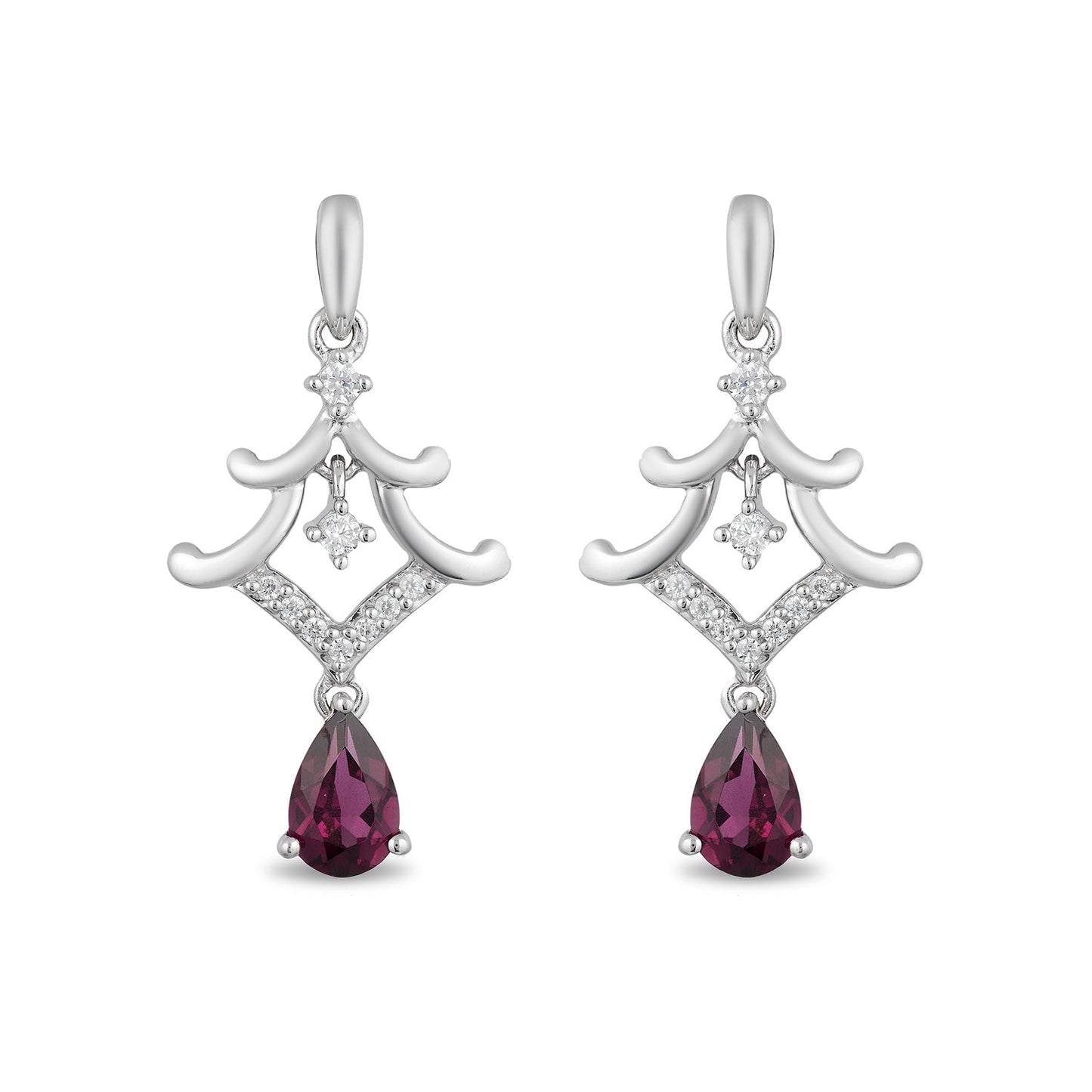 Enchanted Disney Fine Jewelry Sterling Silver with 1/10 CTTW Diamond and Rhodolite Garnet Mulan Pagoda Earrings