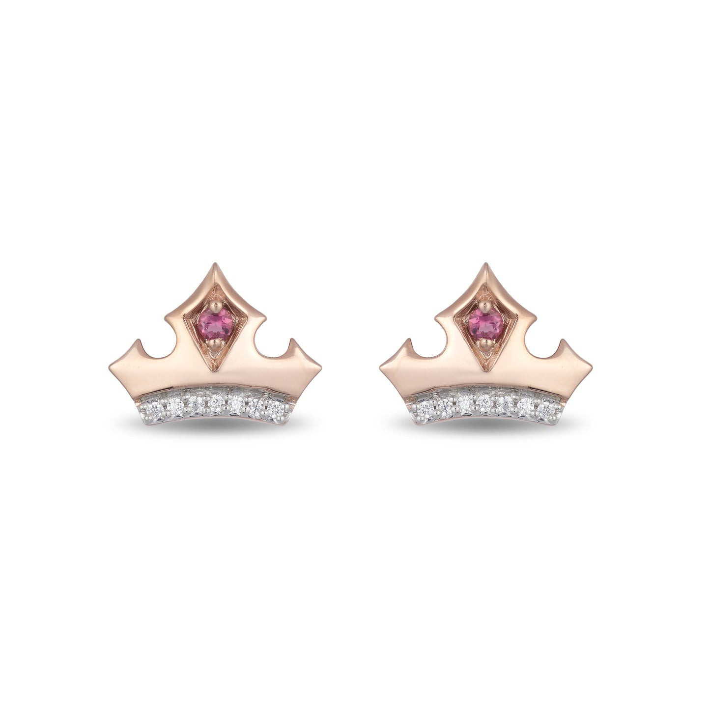 Enchanted Disney Fine Jewelry 10K Rose Gold with 1/20 CTTW Diamond and Pink Topaz Aurora Tiara Earrings