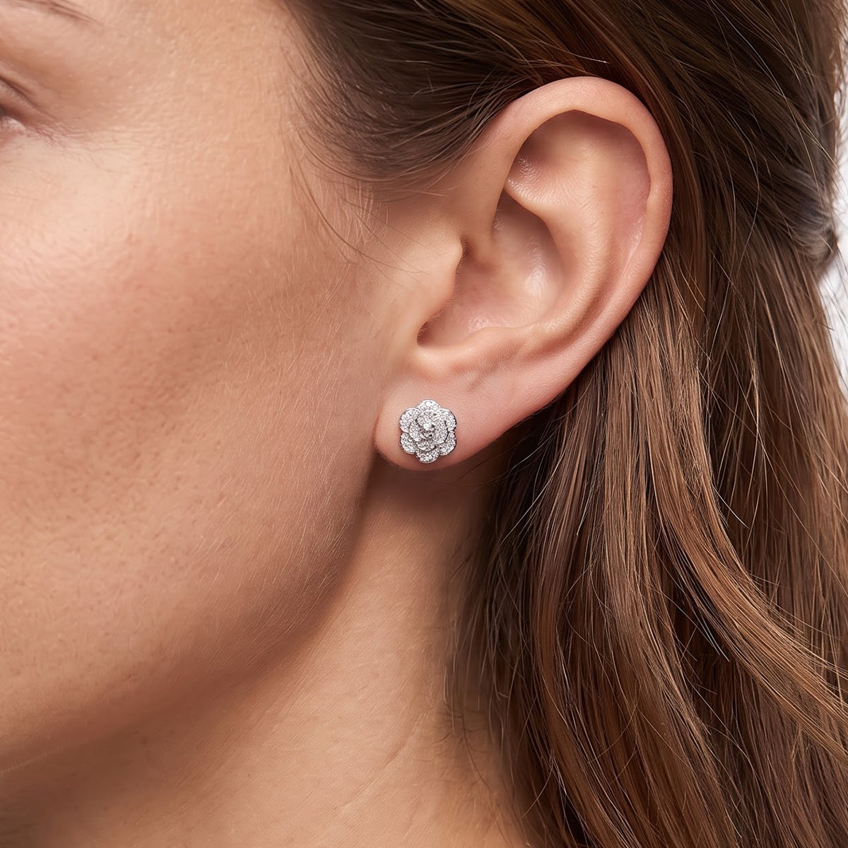 Enchanted Disney Fine Jewelry Sterling Silver with 1/5 CTTW Diamonds, Disney's Cinderella Stud Earrings