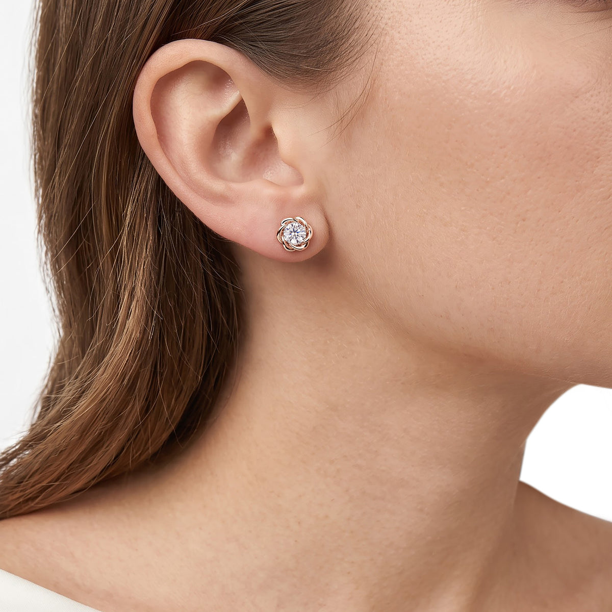 Enchanted Disney Fine Jewelry 14K Rose Gold with 1/2 CTTW Diamond Belle Solitaire Earrings