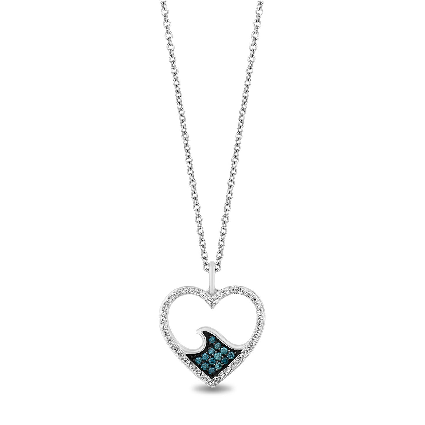 Enchanted Disney Fine Jewelry Sterling Silver With 1/4 CTTW Blue and White Diamond Moana Heart Pendant Necklace