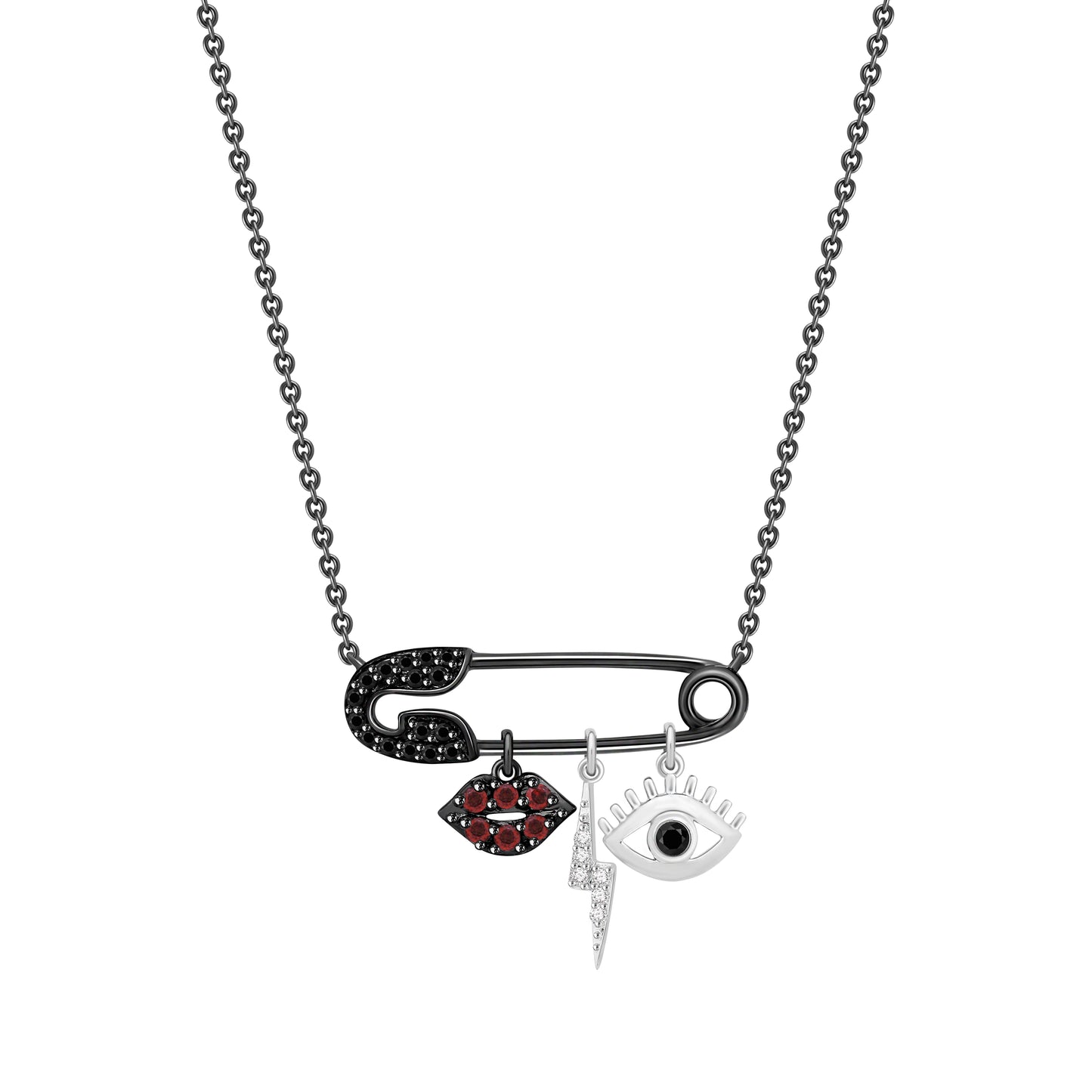 Enchanted Disney Fine Jewelry Black Rhodium Over Sterling Silver with 1/6 CTTW Diamonds Cruella Pendant Necklace