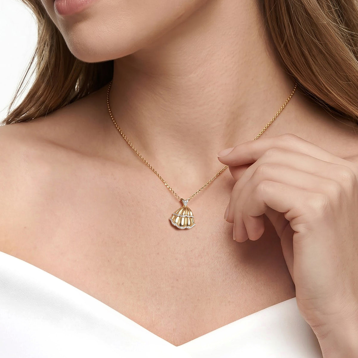Enchanted Disney Fine Jewelry 14K Yellow Gold Over Sterling Silver 1/10 CTTW Belle Disney Pendant Necklace