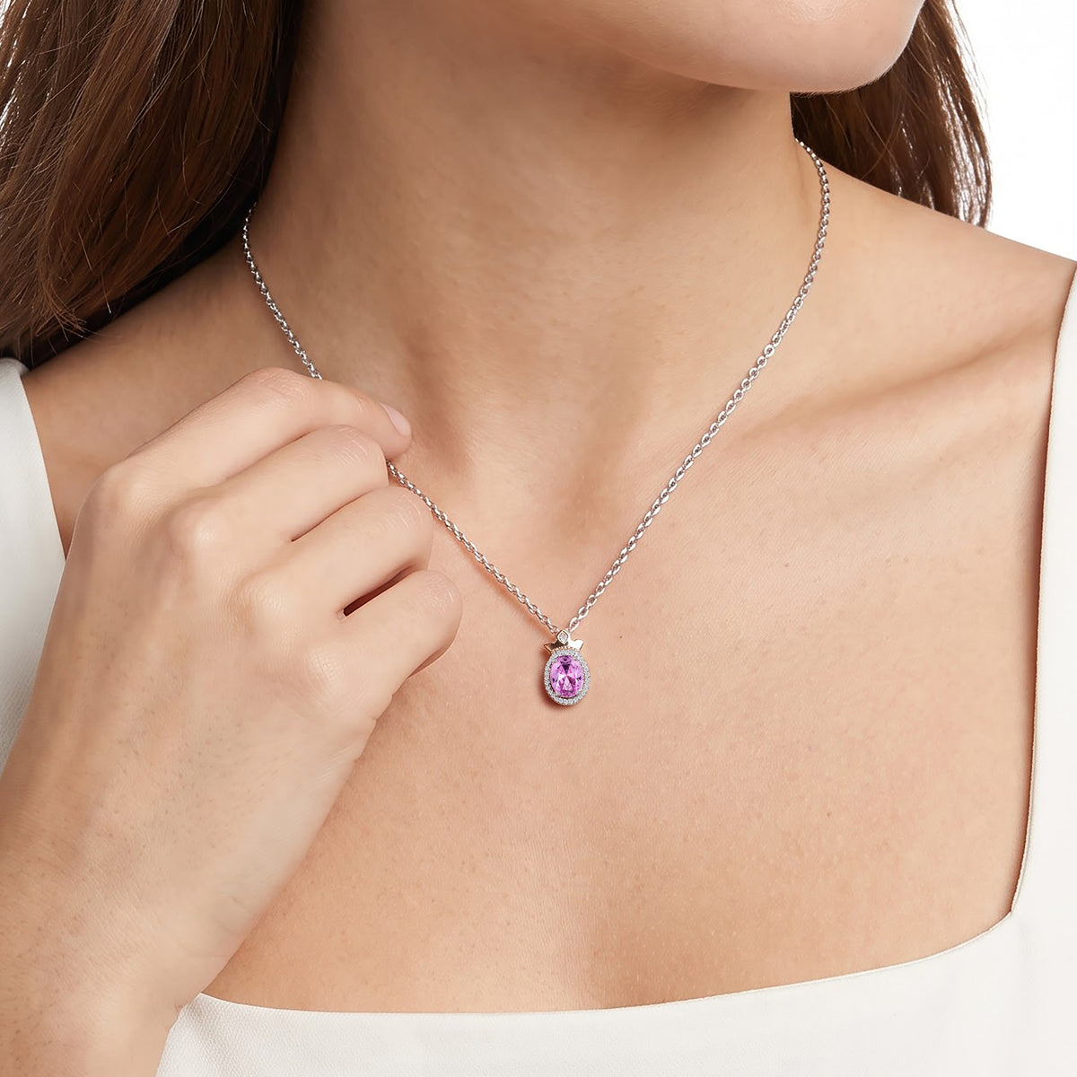 Enchanted Disney Fine Jewelry 14K Rose Gold over Sterling Silver with Lab Grown Pink Sapphire and 1/10 CTTW Diamond Aurora Pendant Necklace