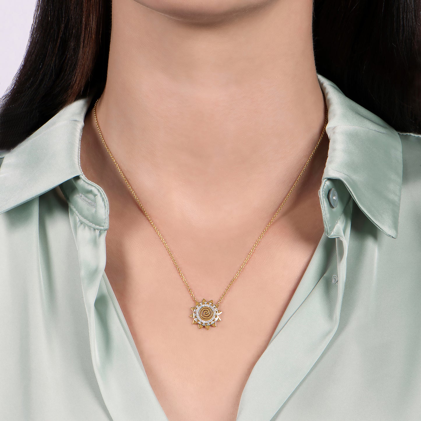 Enchanted Disney Fine Jewelry 14K Yellow Gold over Sterling Silver with 1/10 CTTW Diamond Moana Sun Pendant Necklace
