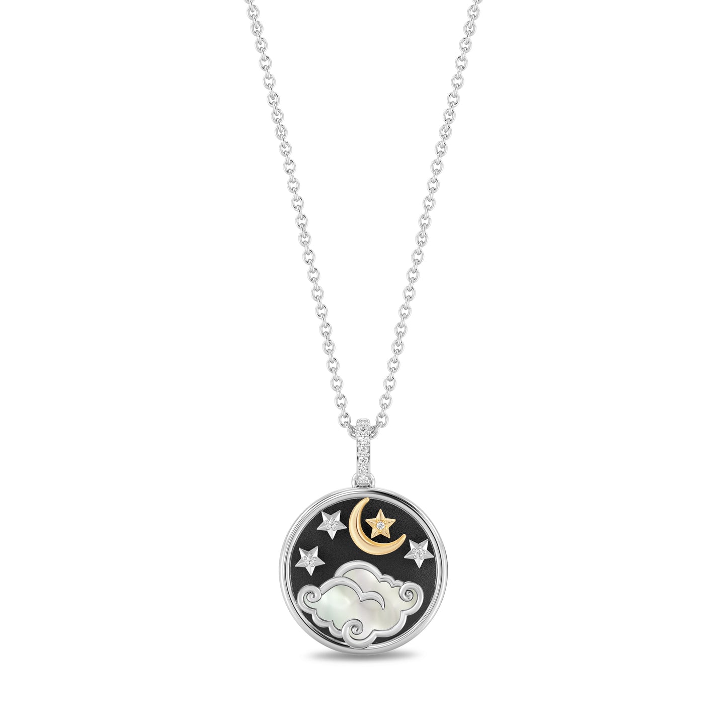 Enchanted Disney Fine Jewelry 14K Yellow Gold and Black Rhodium over Sterling Silver with 1/20 CTTW Diamonds Jasmine Necklace