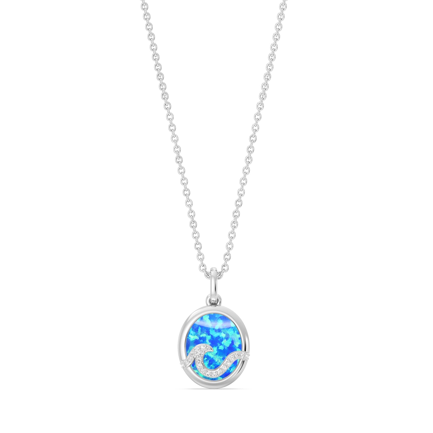 Enchanted Disney Fine Jewelry Sterling Silver with 1/20 CTTW Diamonds and Blue Opal, Disney Princess Moana Necklace