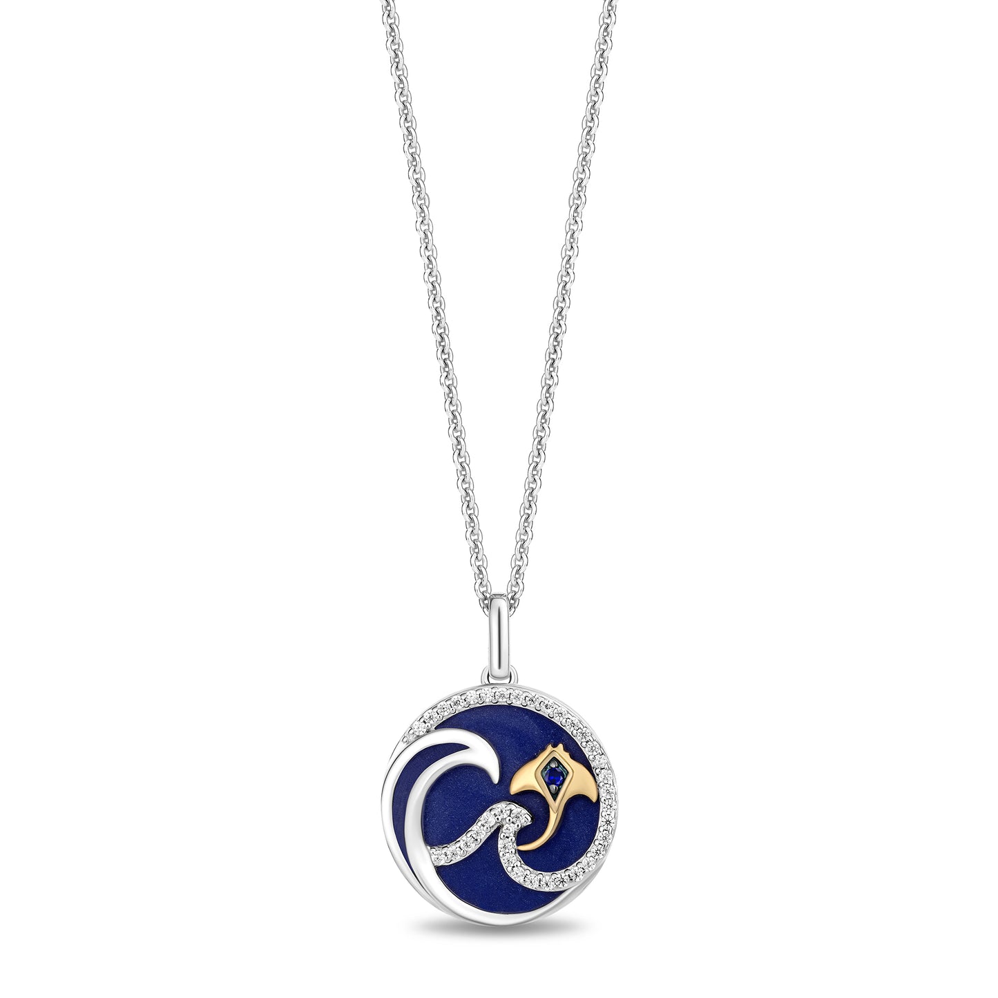 Enchanted Disney Fine Jewelry 14K Yellow Gold Over Sterling Silver and 1/8 CTTW Diamonds with lapis and Blue Sapphire Moana Necklace