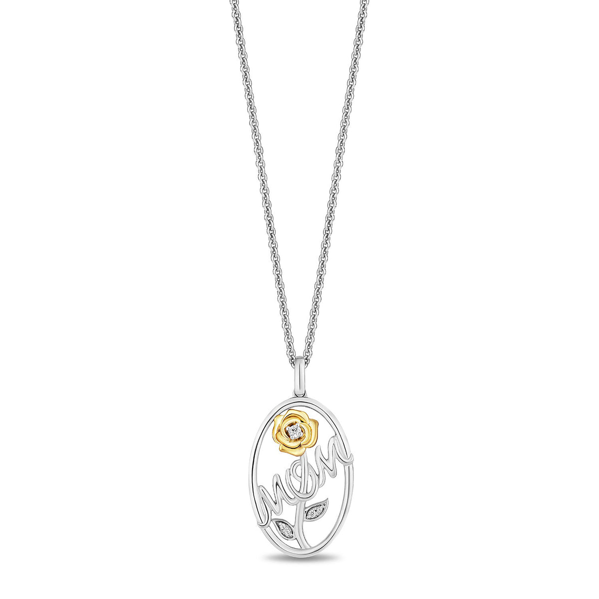 Enchanted Disney Fine Jewelry 14K Yellow Gold Over Sterling Silver with 1/20 CTTW Diamonds Disney's Belle Pendant Necklace