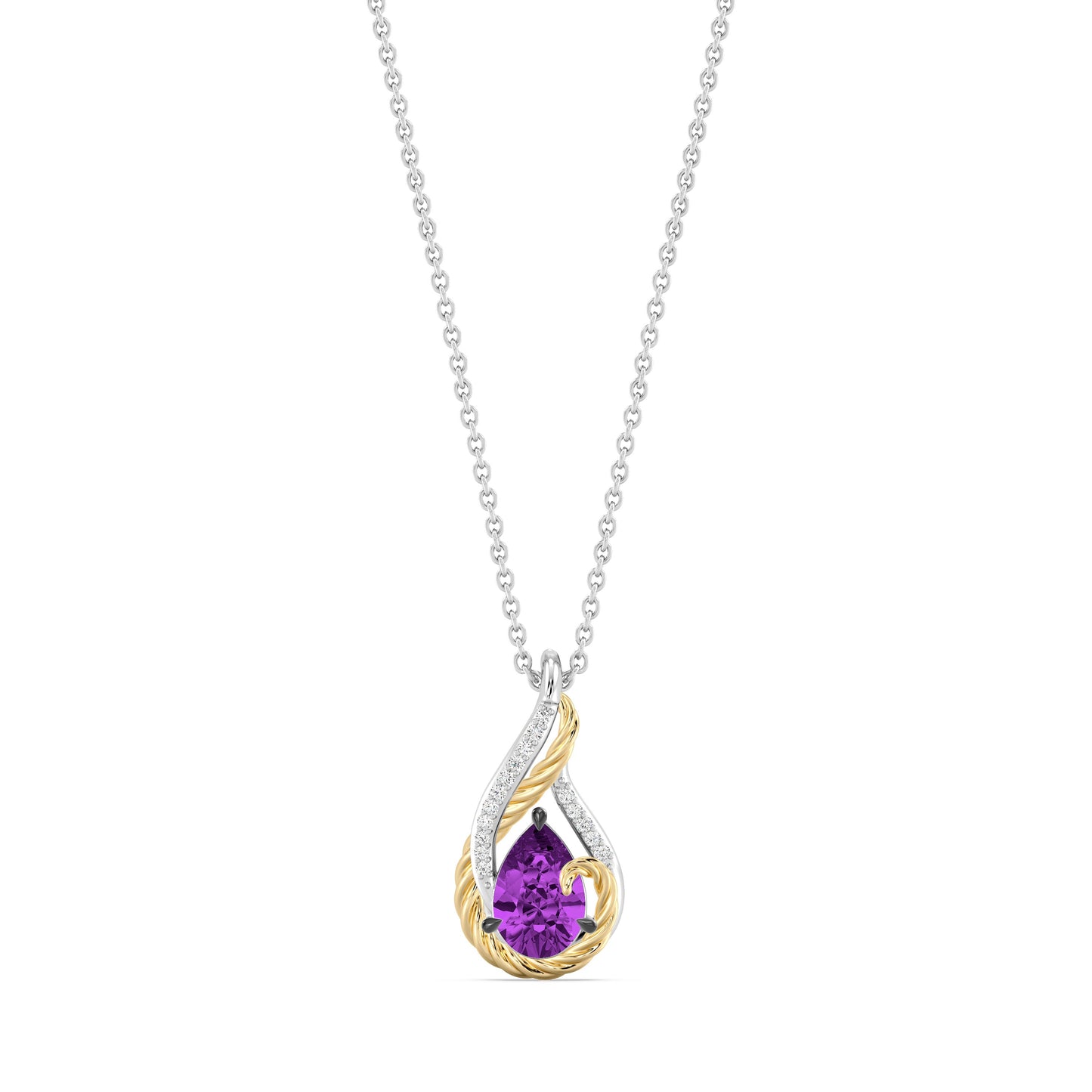 Enchanted Disney Fine Jewelry 14K Yellow Gold and Black Rhodium over Sterling Silver with 1/20 CTTW Diamonds and Rose De France Rapunzel Necklace