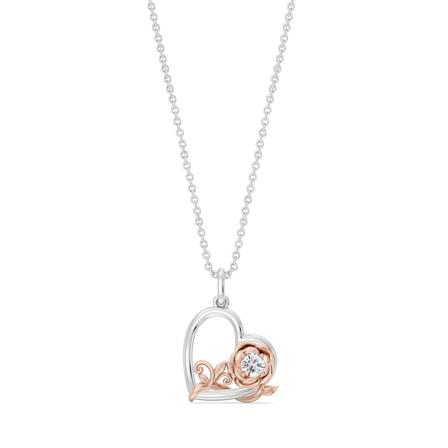 Enchanted Disney Fine Jewelry 14K Rose Gold over Sterling Silver with 1/5 CTTW Lab Grown Diamonds, Disney Princess Belle Necklace