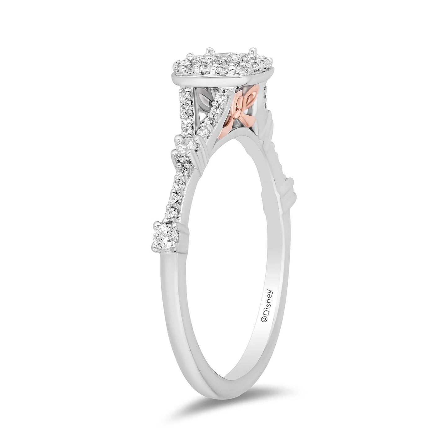 Enchanted Disney Fine Jewelry 14K White Gold and Rose Gold with 1/3 CTTW Diamonds Snow White Engagement Ring