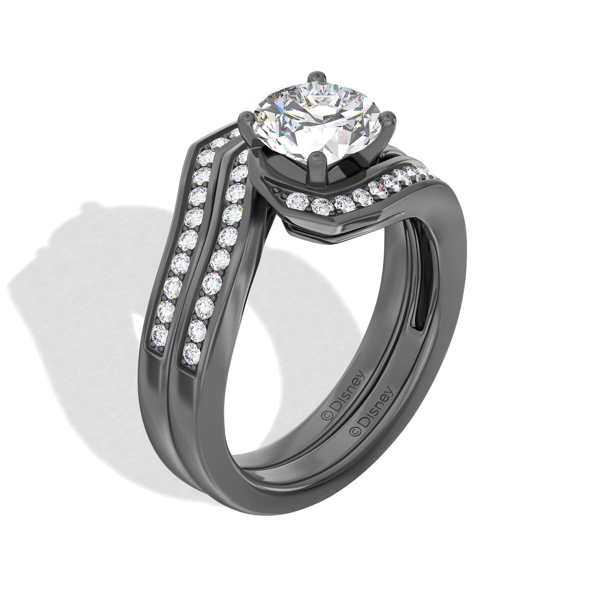 Disney Jewels Black Rhodium over 14K Gold with 1/8 CTTW Lab Grown Diamonds Disney Tim Burton's The Nightmare Before Christmas Engagement Band