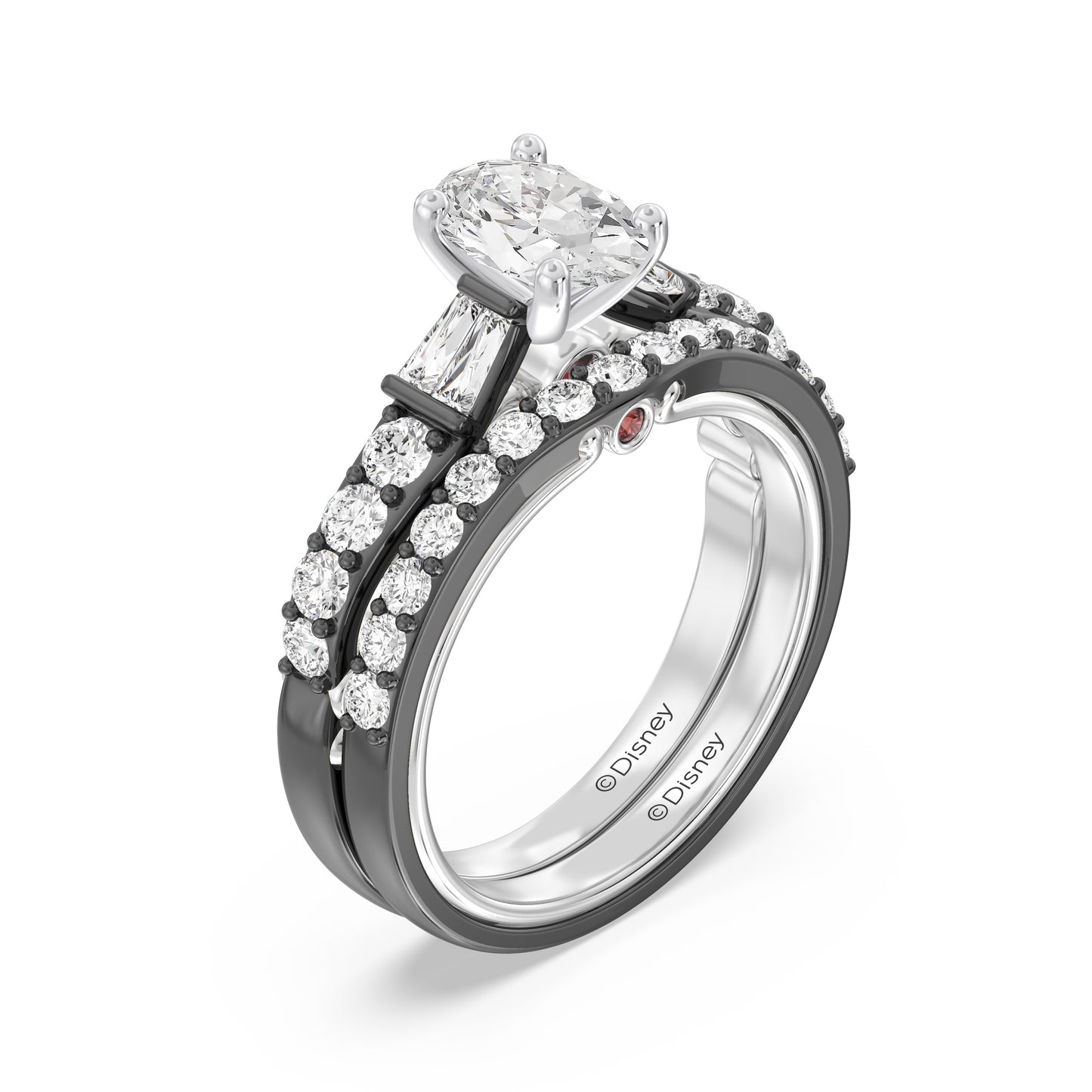 Enchanted Star 14K Gold and Black Rhodium with 3/8 CTTW Lab Grown Diamond And Garnet, Disney's Evil Queen Wedding Band