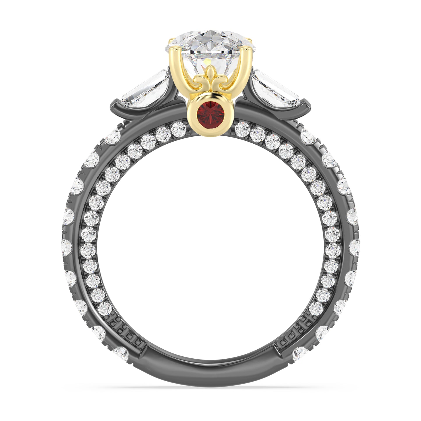 Enchanted Star Lab Grown Diamond Black Rhodium Over 14K Gold Evil Queen Garnet Engagement Ring