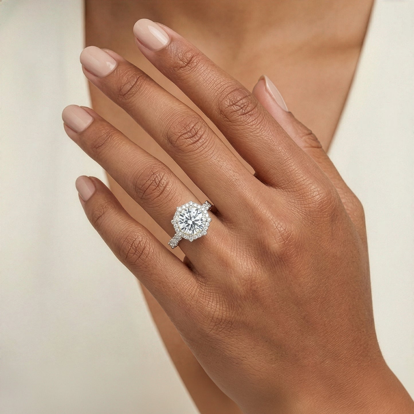 Enchanted Star Lab Grown Diamond Disney Princess Belle Engagement Ring in 14K White Gold