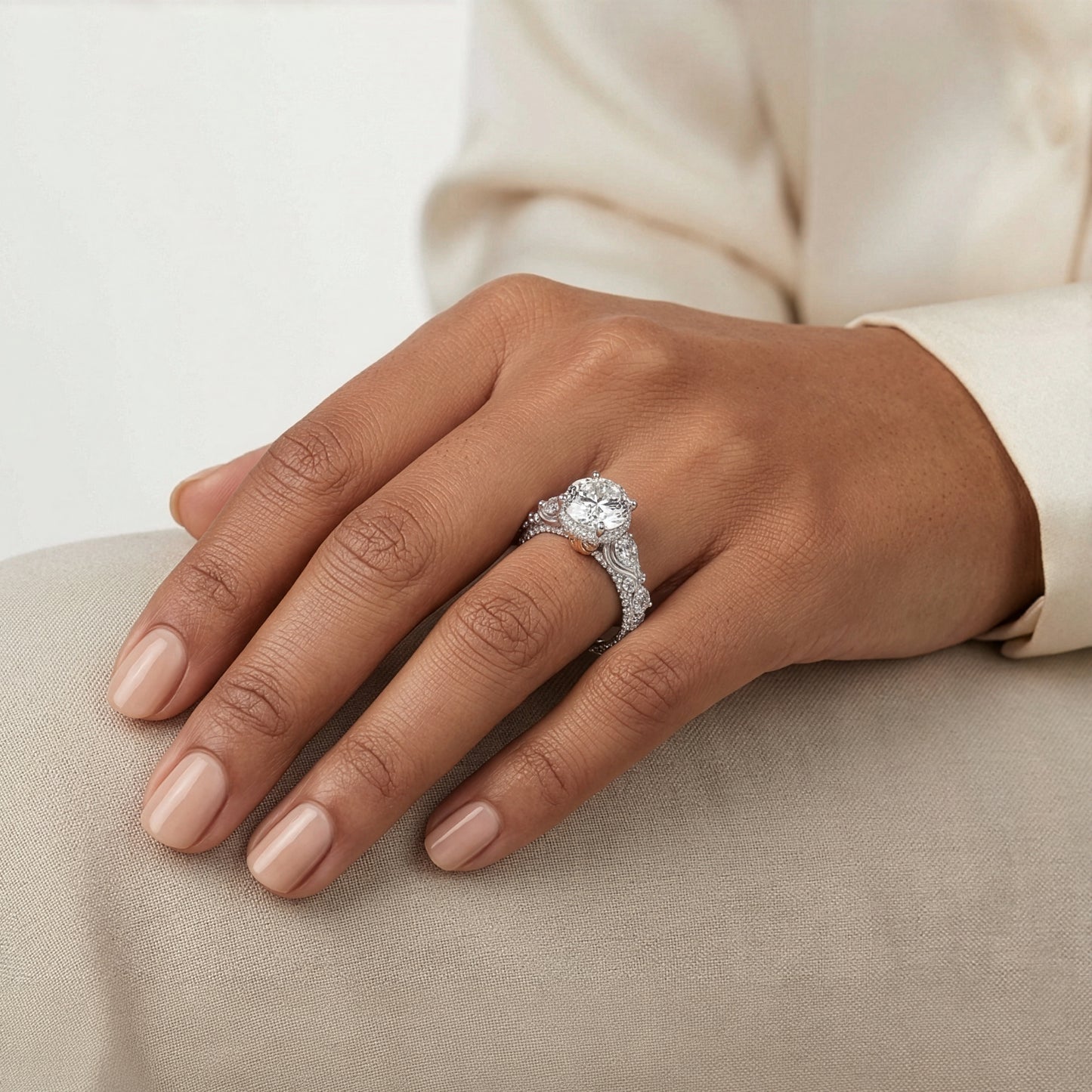 Enchanted Star 3-Stone Round Lab Grown Diamond Disney Princess Ariel Engagement Ring in 14K White Gold