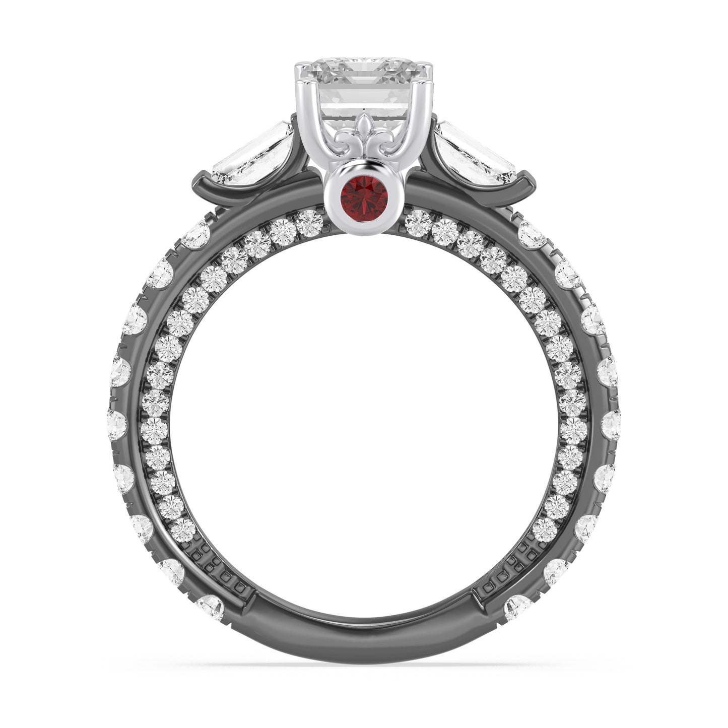 Enchanted Star Lab Grown Diamond Black Rhodium Over 14K Gold Evil Queen Garnet Engagement Ring