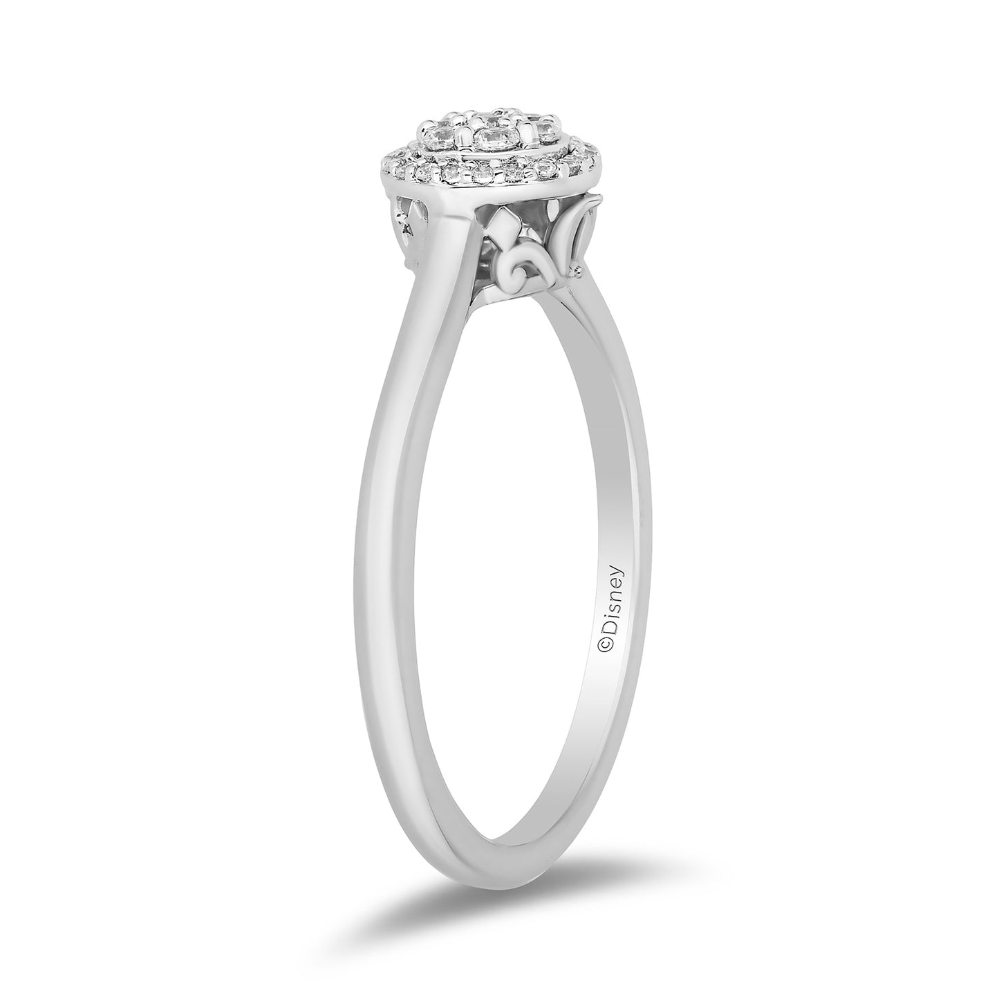 Enchanted Disney Fine Jewelry Sterling Silver with 1/6 CTTW Diamonds Cinderella Engagement Ring