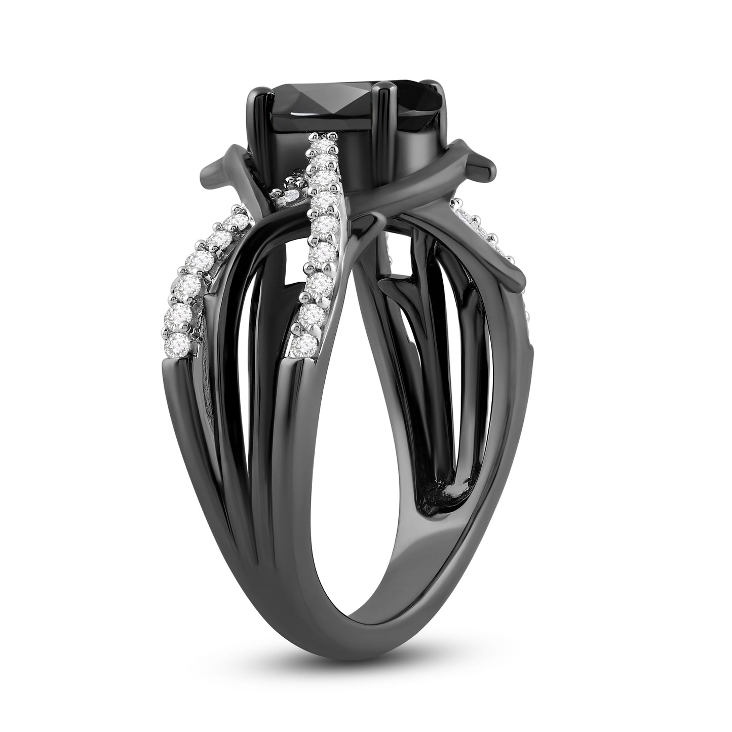 Enchanted Disney Fine Jewelry Black Rhodium Over Sterling Silver with 1/5 CTTW Diamonds and Onyx Maleficent Ring