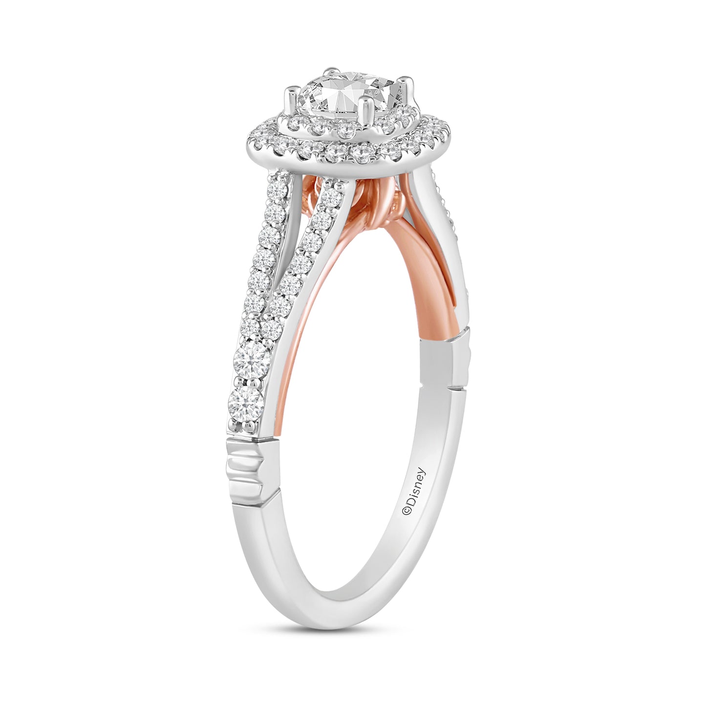 Enchanted Disney Fine Jewelry 14K White and Rose Gold with 3/4 CTTW Diamond, Disney's Belle Engagement Ring