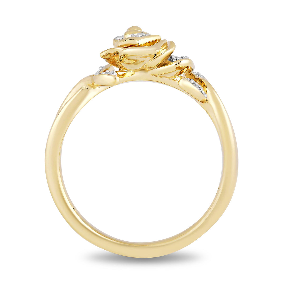 Enchanted Disney Fine Jewelry 14K Yellow Gold Over Sterling Silver with 1/10 CTTW Diamond Disney's Belle Rose Ring