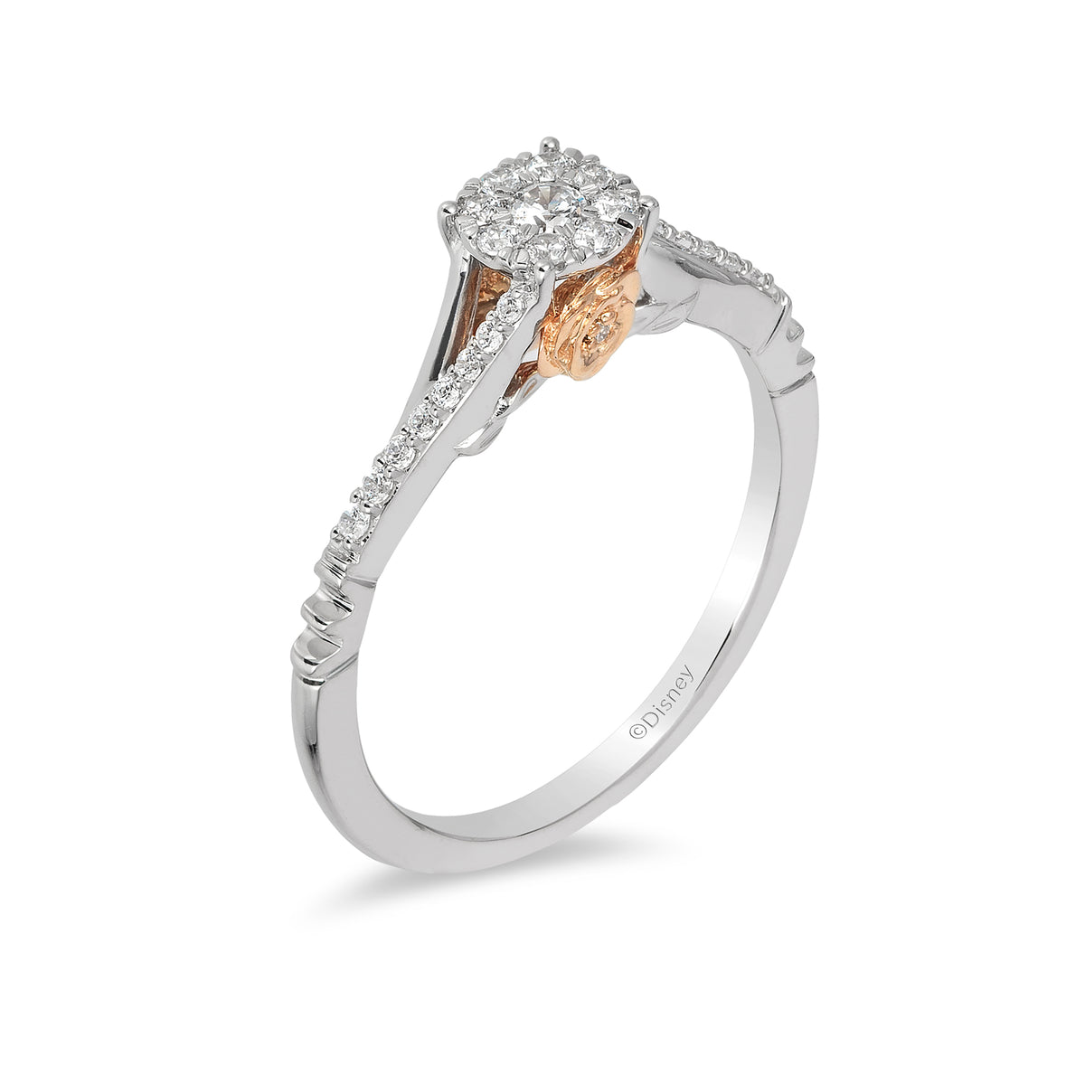 Enchanted Disney Fine Jewelry 10K White Gold and Rose Gold 1/5 CTTW Belle Promise Ring