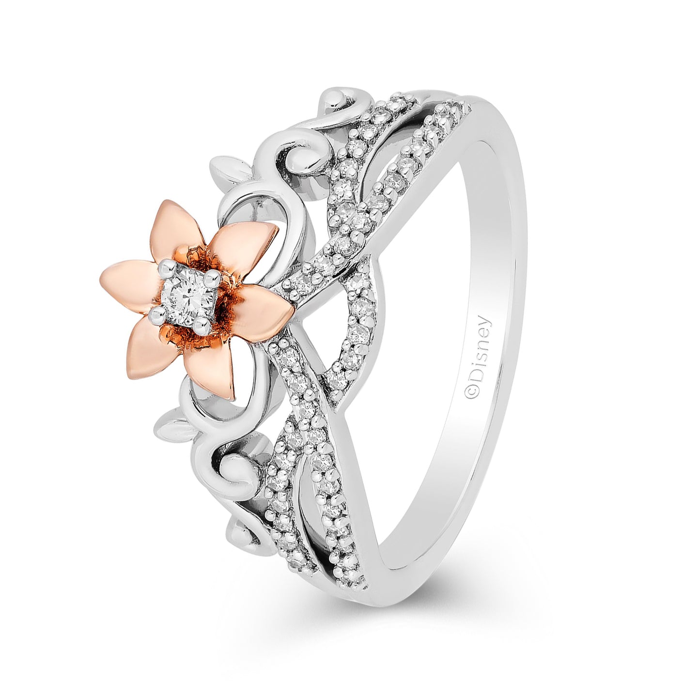 Enchanted Disney Fine Jewelry 14K Rose Gold Over Sterling Silver with 1/5 CTTW Diamond, Disney's Rapunzel Ring