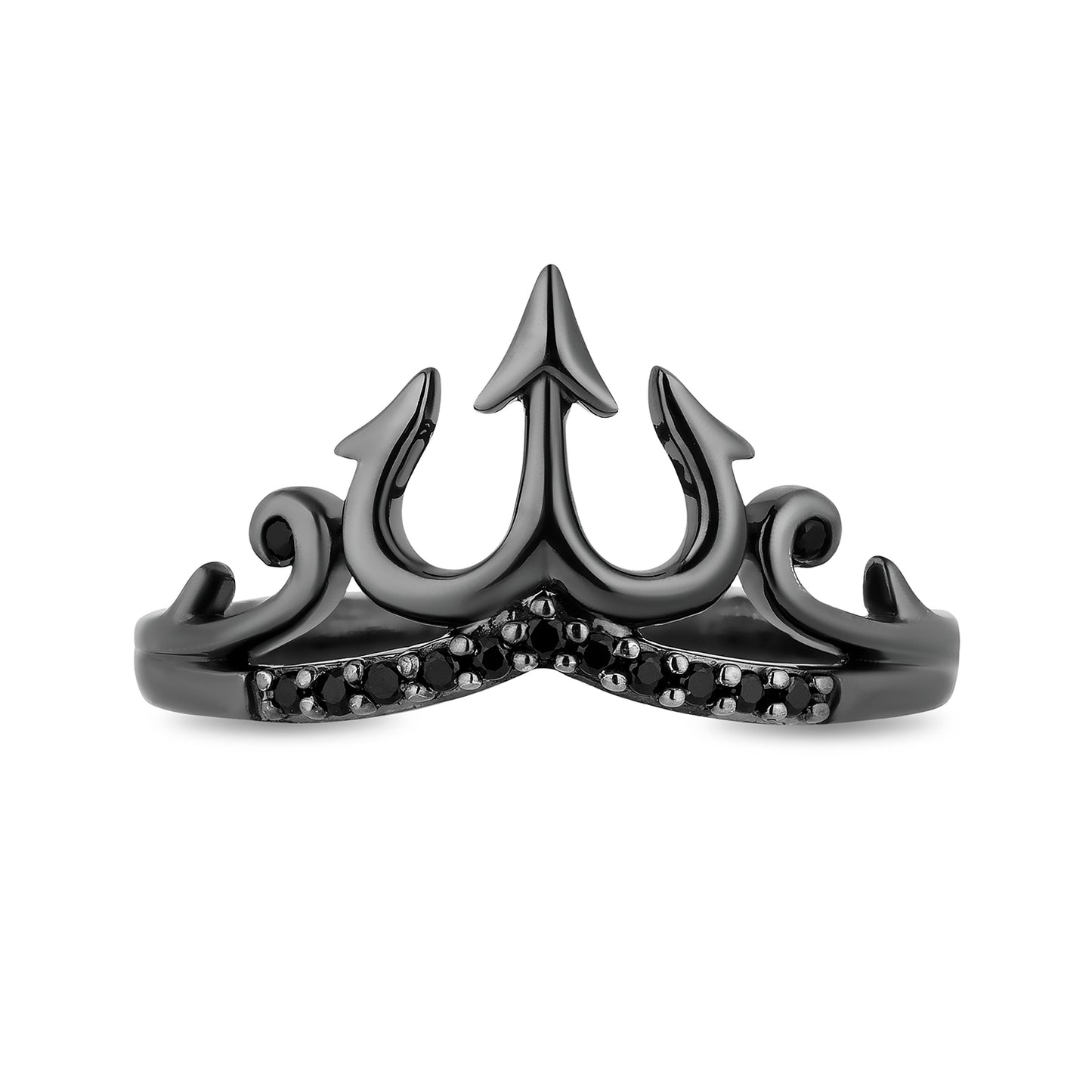 Enchanted Disney Fine Jewelry Black Rhodium over Sterling Silver with 1/10 CTTW Black Diamonds Ursula Trident Ring