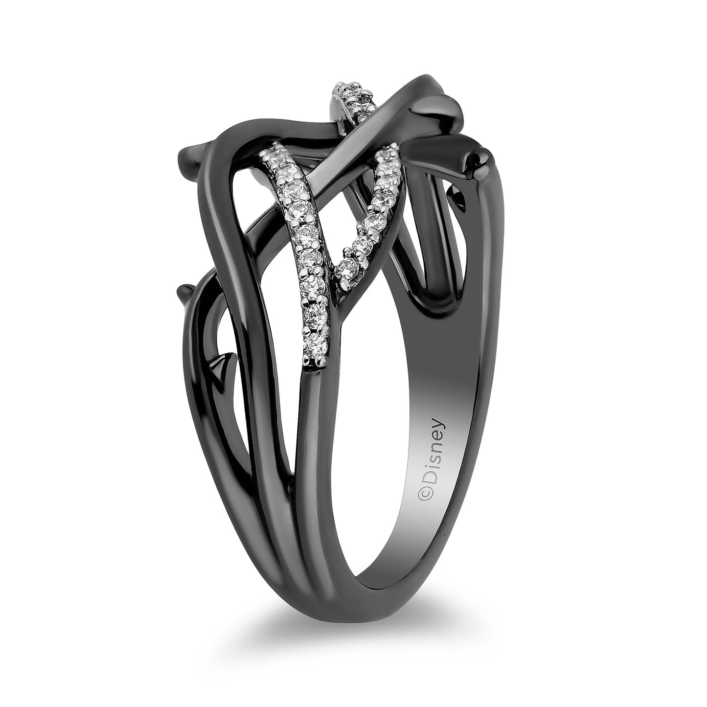 Enchanted Disney Fine Jewelry Black Rhodium over Sterling Silver with 1/6 CTTW Diamond Maleficent Ring