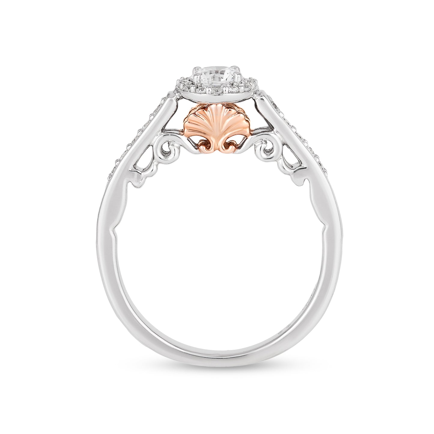 Enchanted Disney Fine Jewelry 14k White Gold and Rose Gold with 1/2 CTTW Ariel Shell Engagement Ring