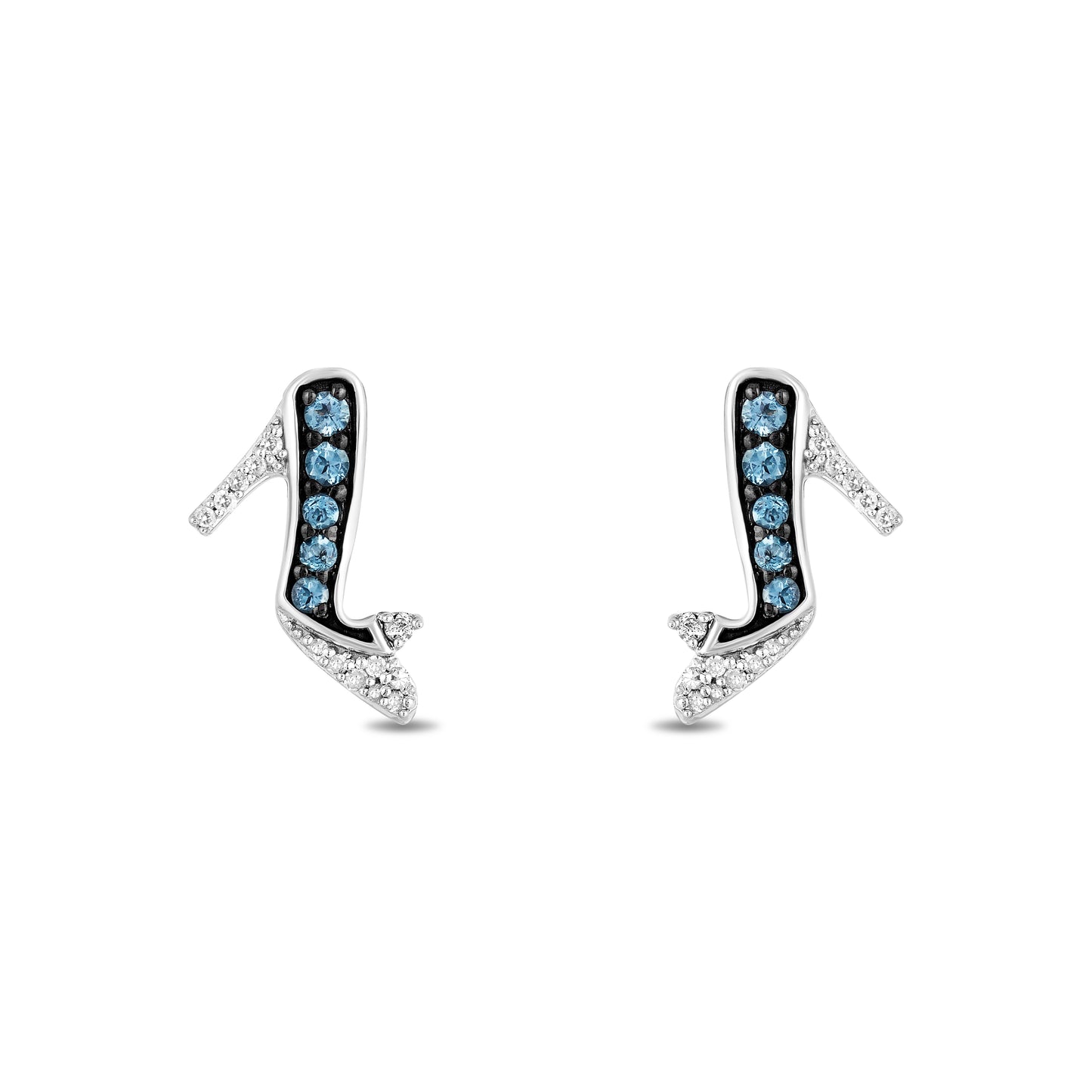 Enchanted Disney Fine Jewelry Sterling Silver with 1/20 CTTW Diamonds and London Blue Topaz, Disney's Cinderella Glass Slipper Stud Earrings