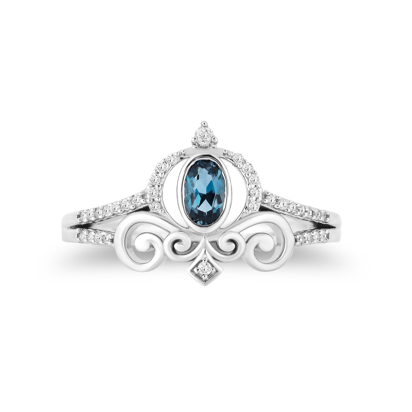 Enchanted Disney Fine Jewelry Sterling Silver with 1/10 CTTW Diamond and London Blue Topaz Cinderella Carriage Ring