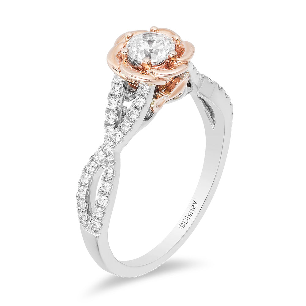 Enchanted Disney Fine Jewelry 14K Rose Gold and White Gold with 1/2 CTTW Diamond Belle Bridal Ring