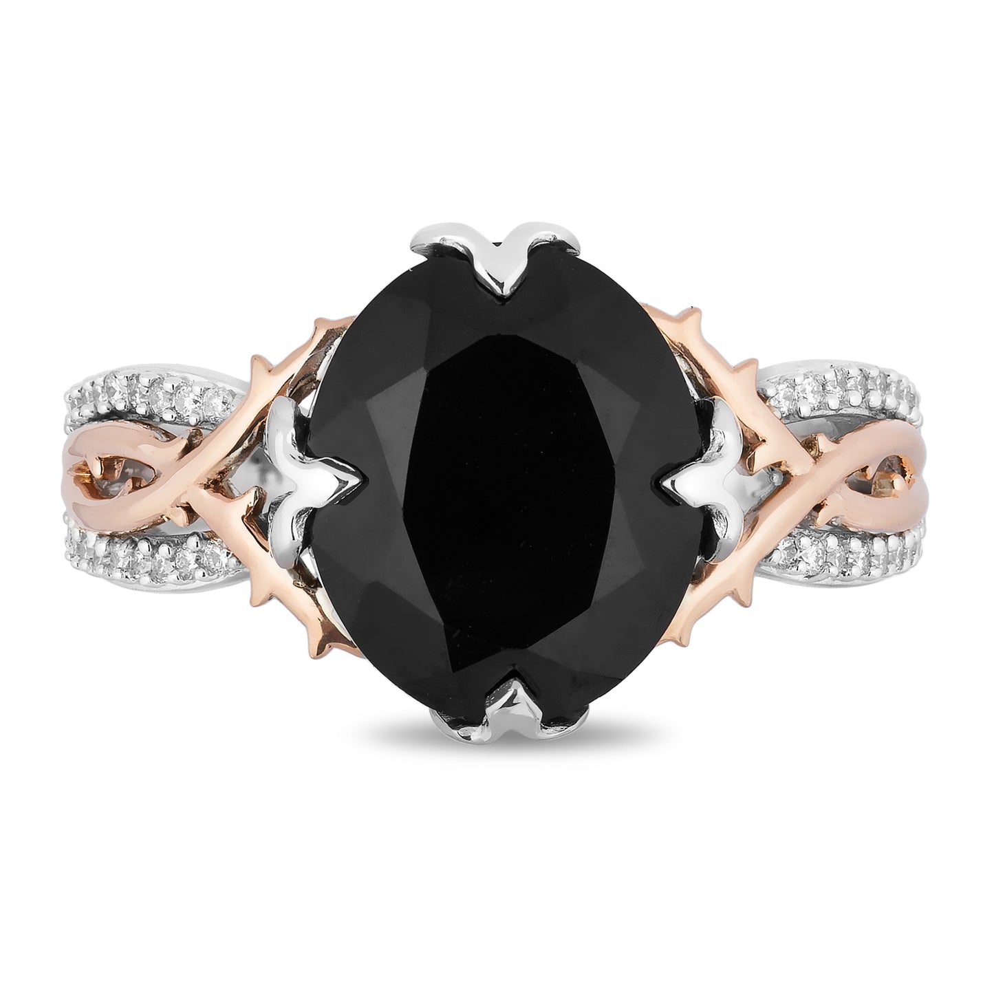 Enchanted Disney Fine Jewelry Sterling Silver and 10K Rose Gold with 1/10 CTTW and Black Onyx Maleficent Ring