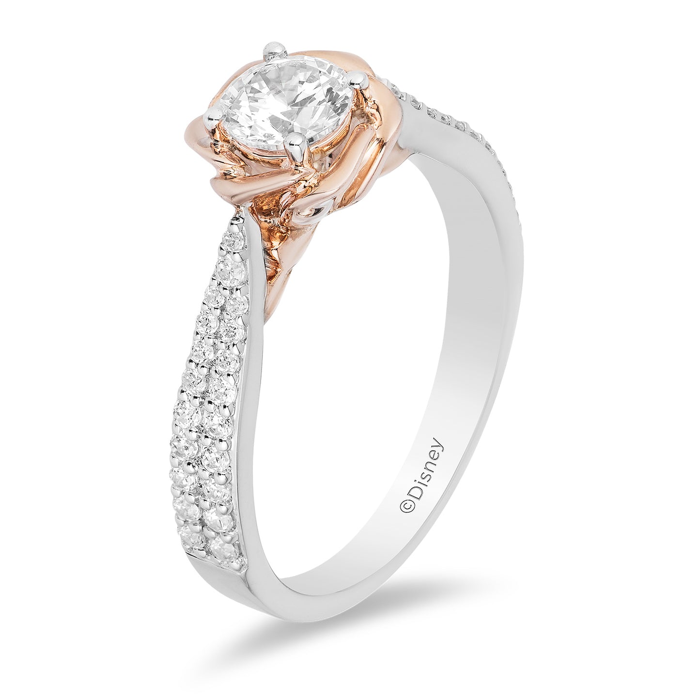 Enchanted Disney Fine Jewelry 14K White Gold and Rose Gold 3/4 CTTW Diamond Belle Bridal Ring