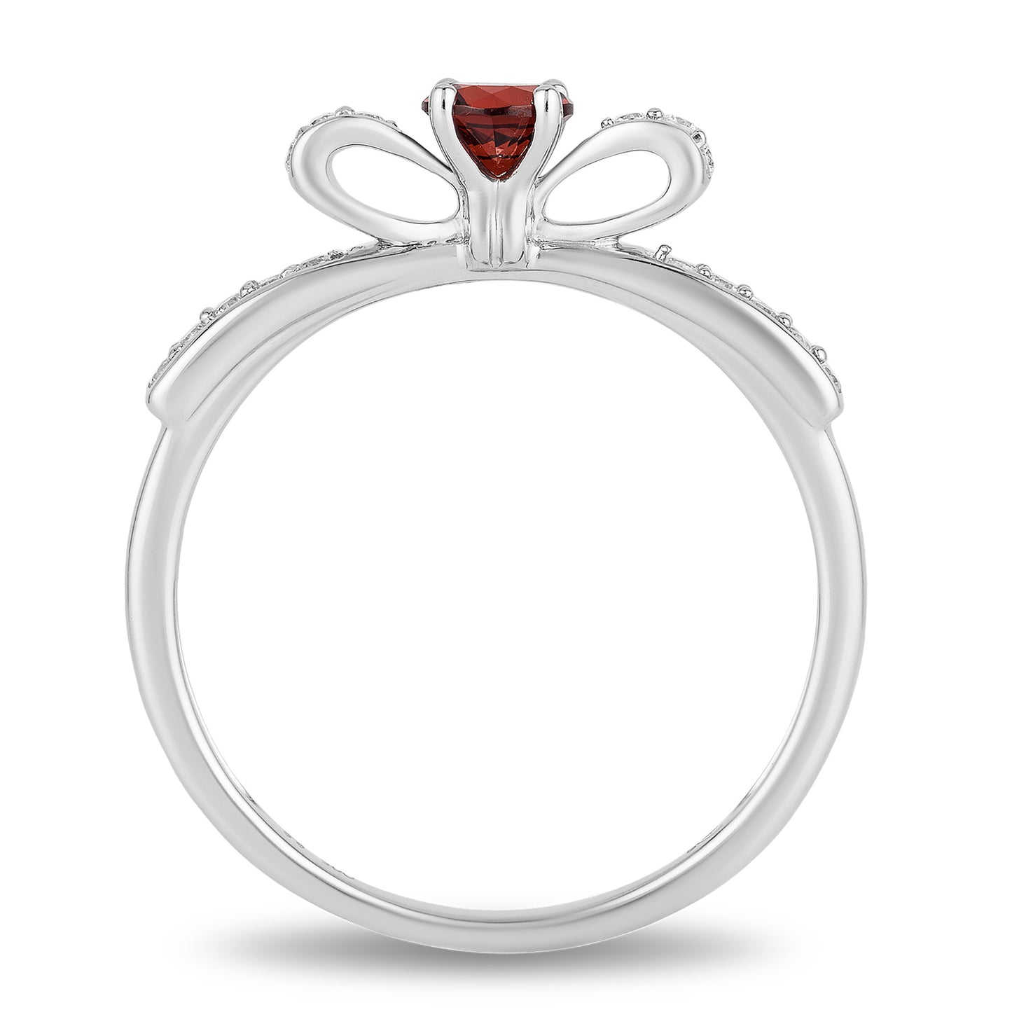 Enchanted Disney Fine Jewelry Sterling Silver 1/10 CTTW Diamond and 4mm Round Garnet Snow White Fashion Ring