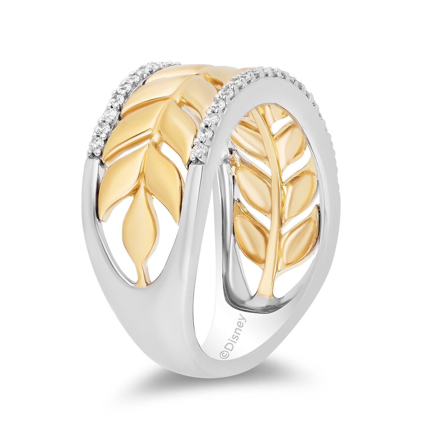 Enchanted Disney Fine Jewelry Sterling Silver and 10K Yellow Gold with 1/5 CTTW Diamond Anna Wheat Anniversary Band