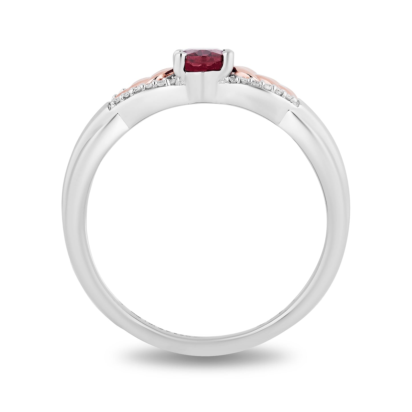 Enchanted Disney Fine Jewelry Sterling Silver and 10K Rose Gold with 1/20 CTTW Diamonds and Rhodolite Garnet Anna Wheat Ring