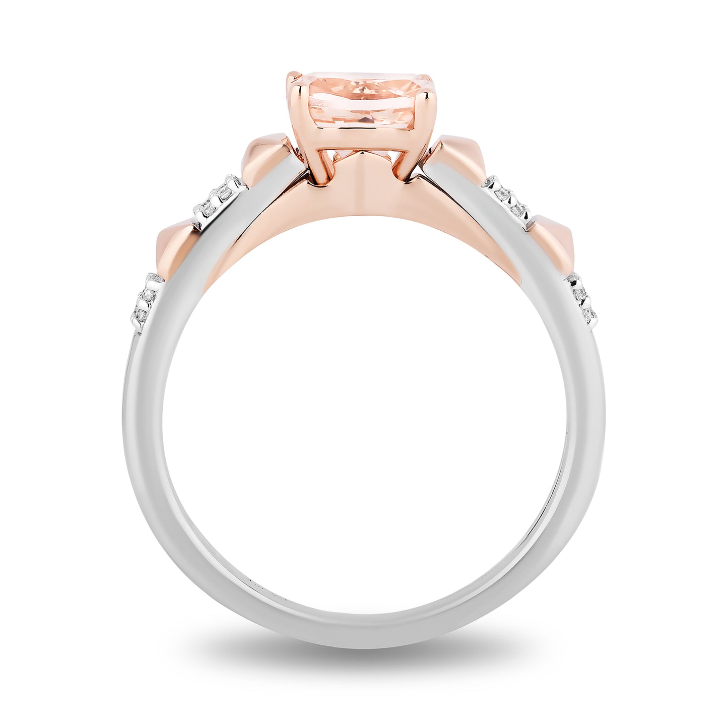 Enchanted Disney Fine Jewelry Sterling Silver and 10K Rose Gold with 1/20 CTTW Diamonds and Morganite Aurora Ring