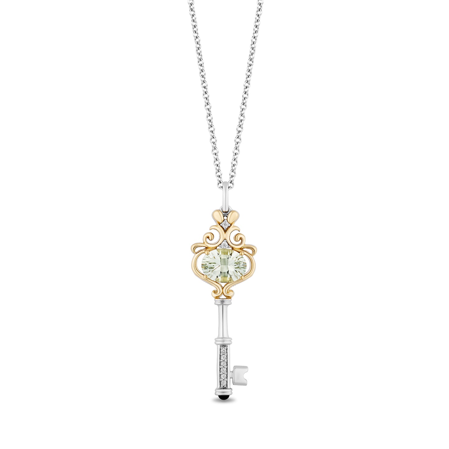 Disney Cinderella Inspired Diamond Key Necklace Pendant in Sterling Silver and 10K Yellow Gold 1/20 CTTW View 1