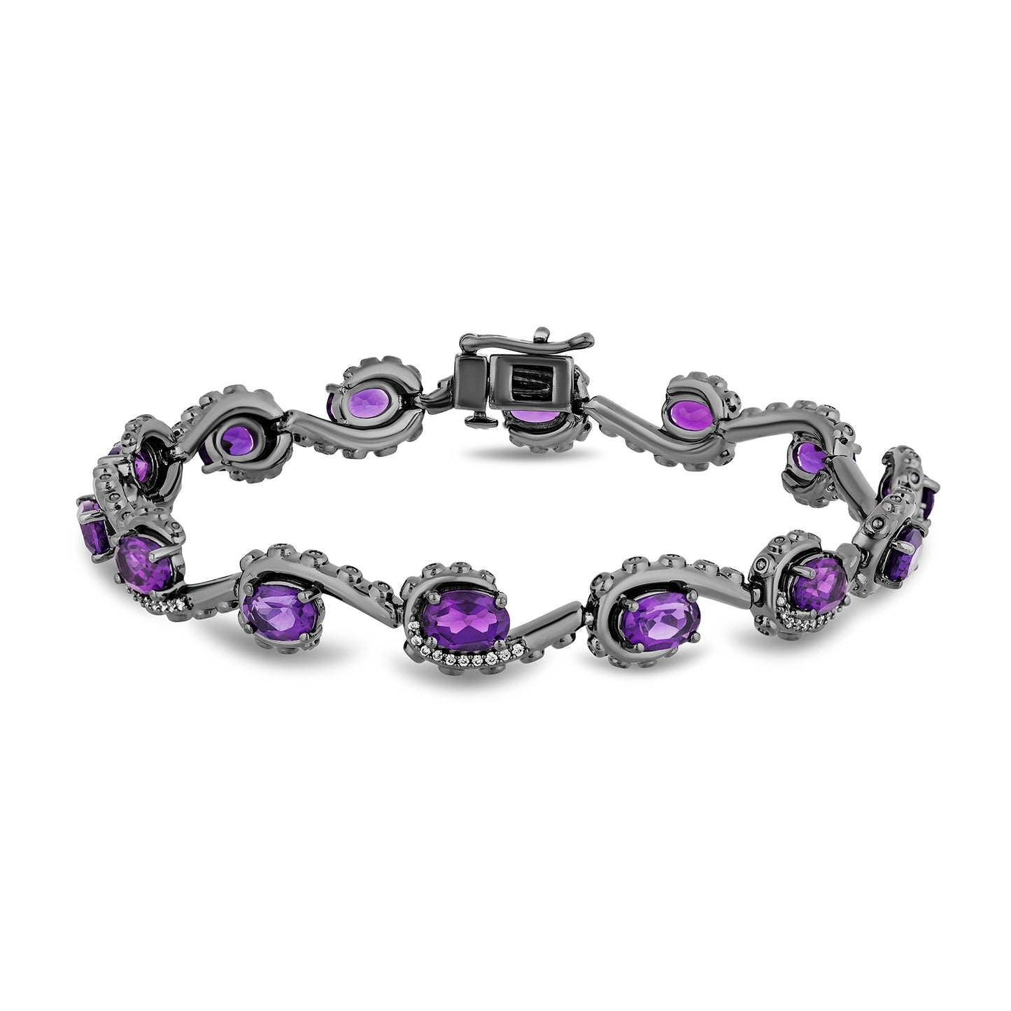 Disney Ursula Inspired Diamond & Purple Amethyst Bracelet in Black Rhodium Over Sterling Silver 1/5 CTTW View 1