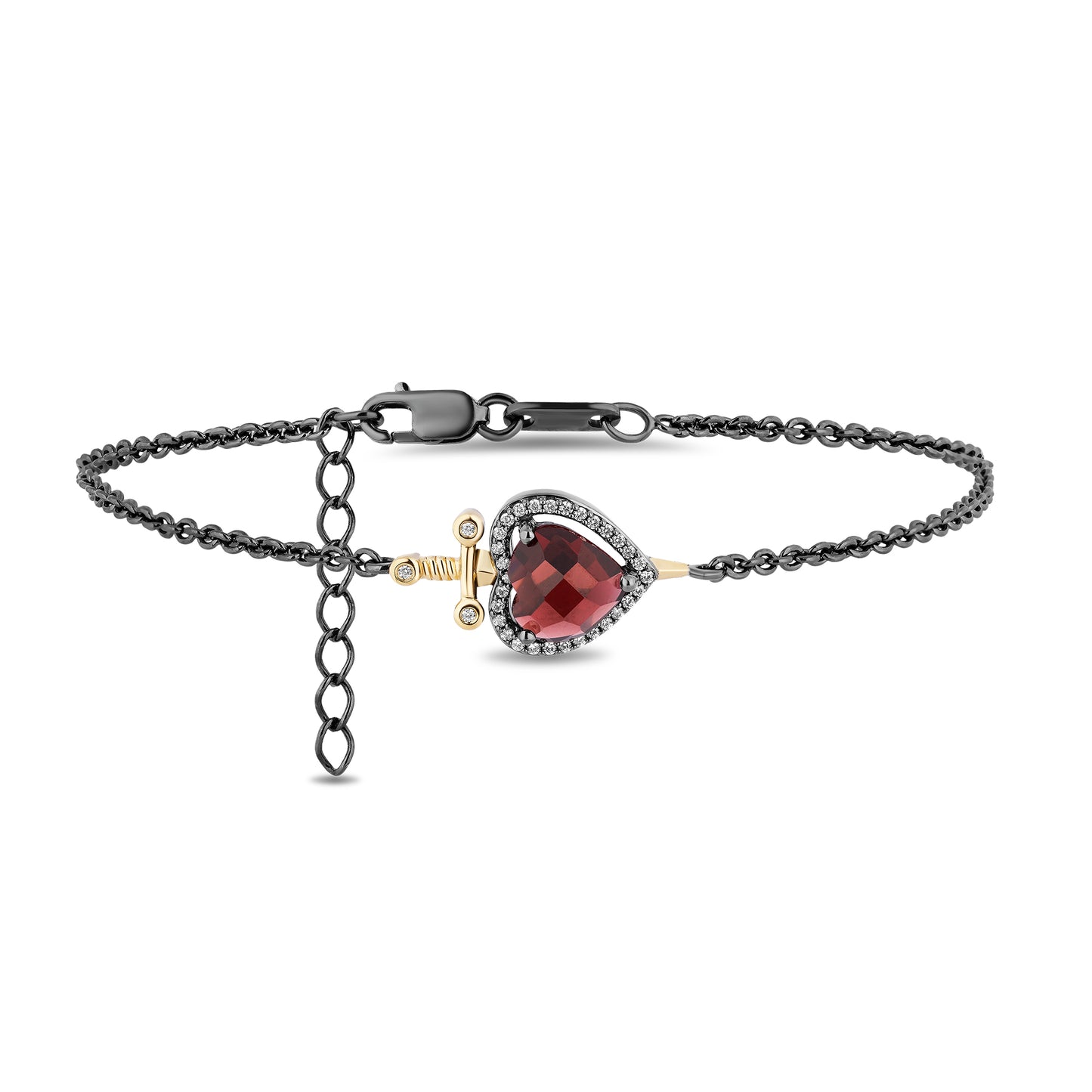 Disney Evil Queen Inspired Diamond and Garnet Dagger Bracelet in Black Rhodium Over Sterling Silver 1/10 CTTW View 1