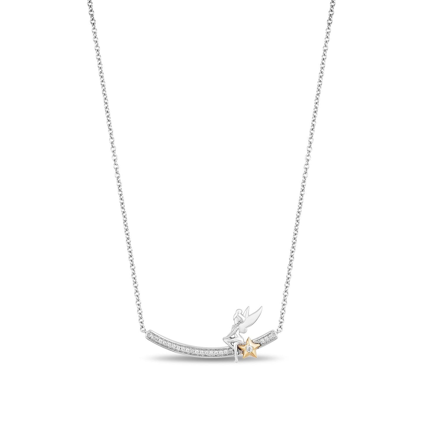 Enchanted Disney Fine Jewelry 14K Yellow Gold over Sterling Silver with 1/10 CTTW Tinker Bell Pendant Necklace