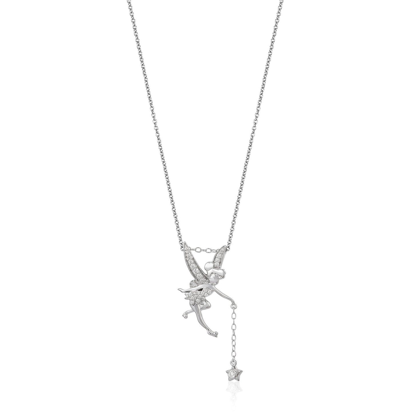 Enchanted Disney Fine Jewelry Sterling Silver 1/10 CTTW Tinker Bell Wings Pendant Necklace