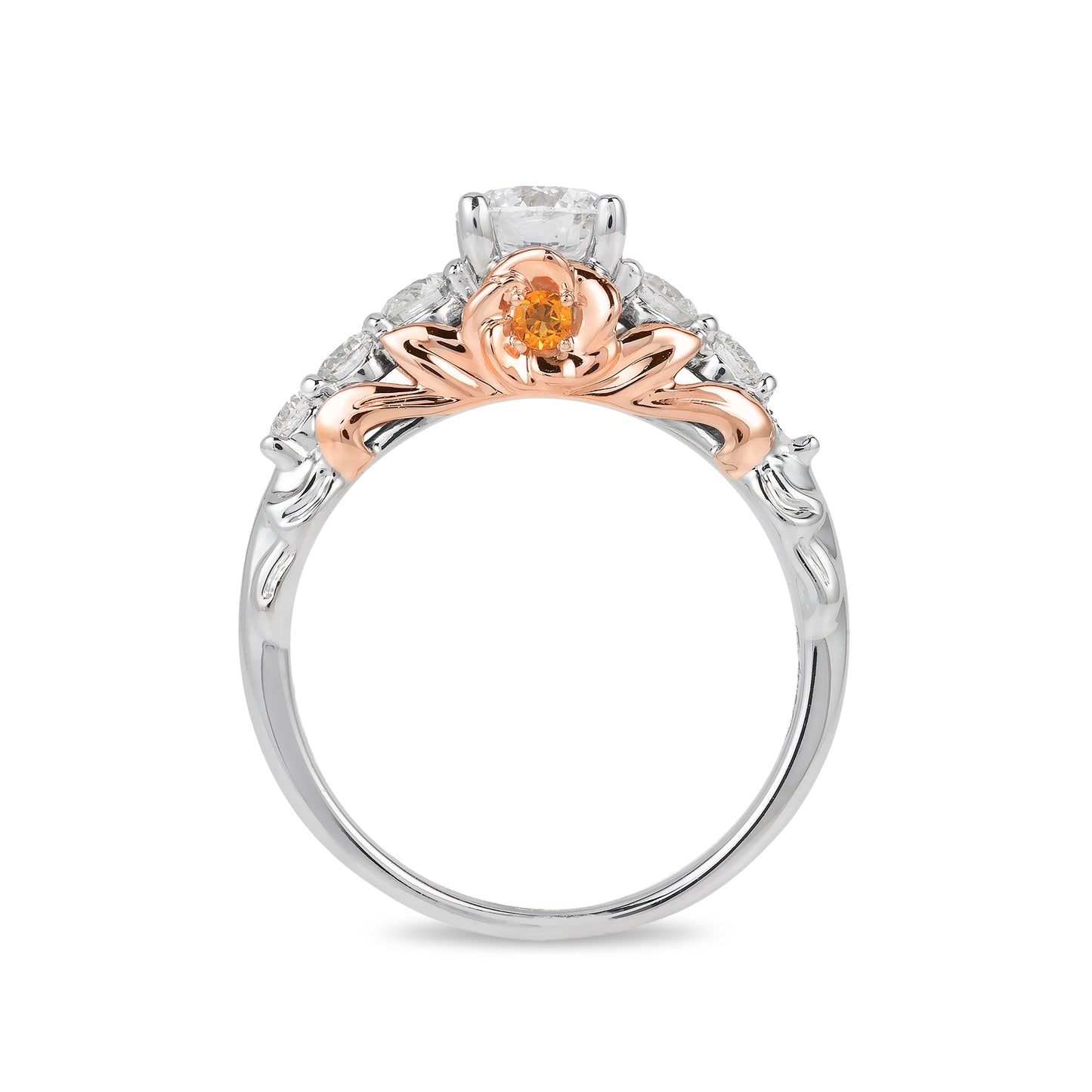 Enchanted Disney Fine Jewelry 14K White Gold and Rose Gold with 1 1/4 CTTW Diamond with Citrine Belle Engagement Ring