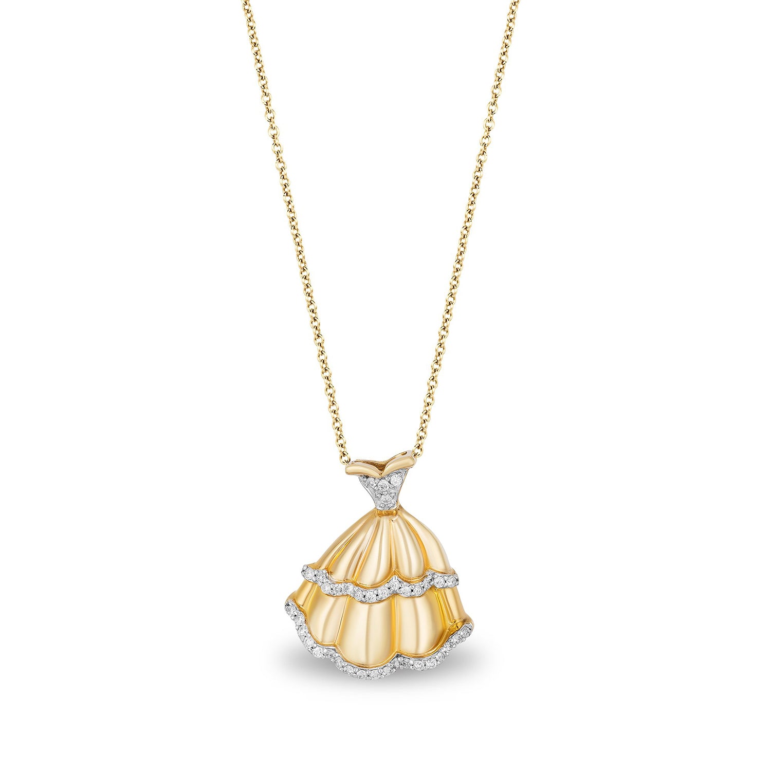 Disney Belle Inspired Diamond Pendant Necklace in 14K Yellow Gold Over Sterling Silver 1/10 CTTW | Enchanted Disney Fine Jewelry Disney Belle Inspired Diamond Pendant Necklace in 14K Yellow Gold Over Sterling Silver 1/10 CTTW | Enchanted Disney Fine Jewelry